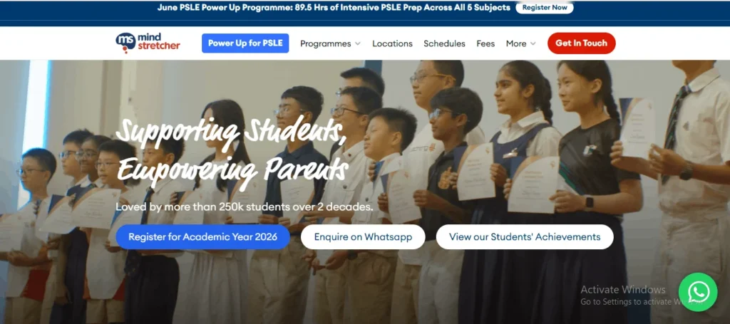 A homepage screenshot for the "Mind Stretcher" tuition center.