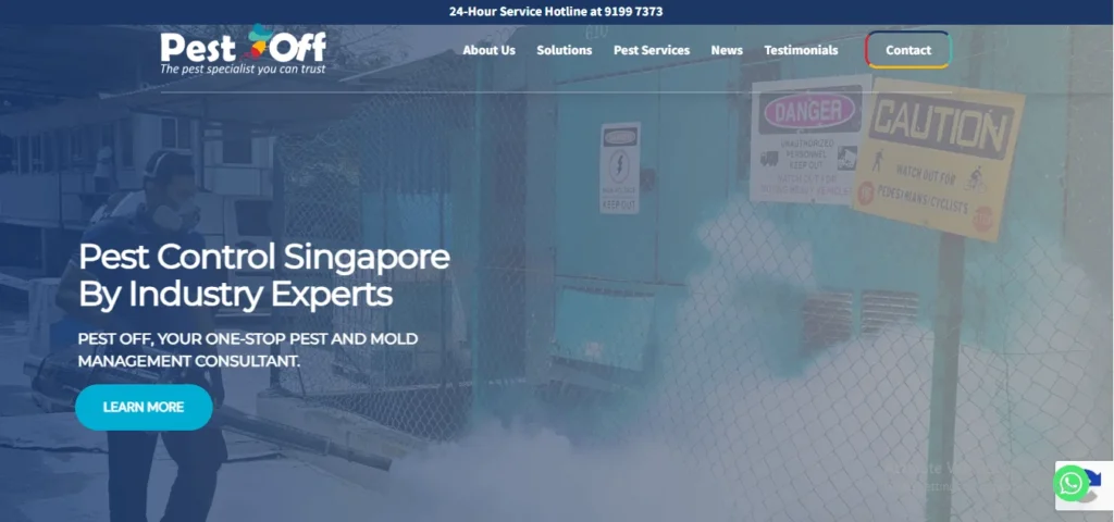 Pest Off homepage banner featuring industrial fumigation and thermal fogging services by pest control experts in Singapore.