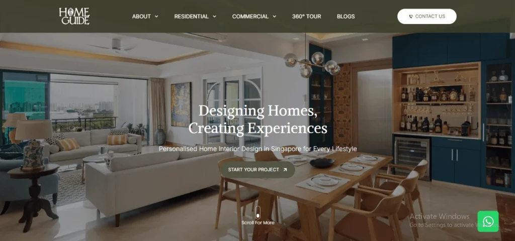 Home Guide website banner displaying luxury residential interior design and home renovation services in Singapore.